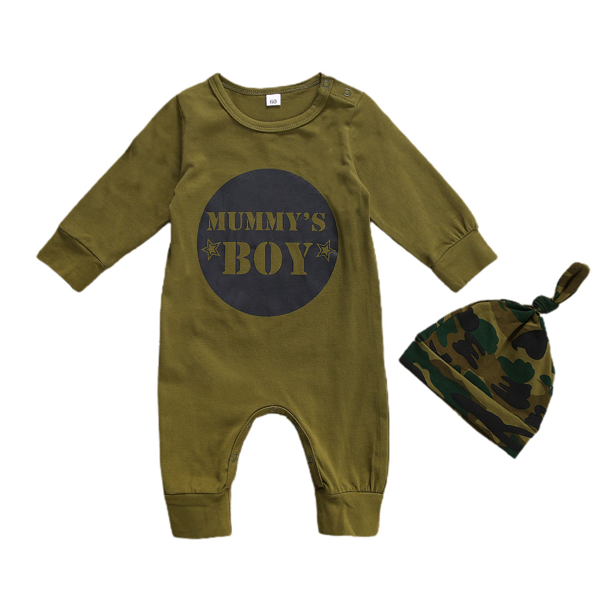 2 pces bebê menino macacão conjunto, carta impressão manga longa macacão, o-pescoço algodão playsuit + chapéu para a primavera, outono, inverno