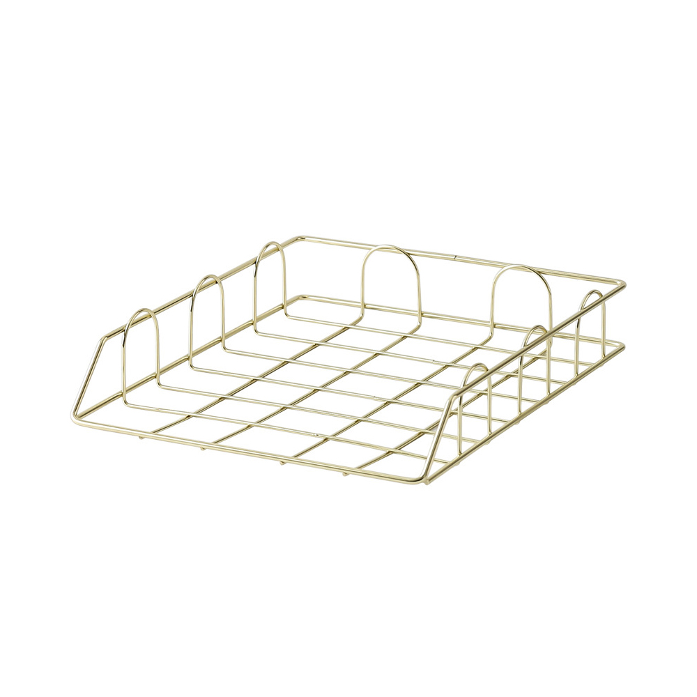 Nordic Magazine Newspaper Organizer Metal Stackable Storage Basket Frame Rack Office Desktop Rose Gold A4 Paper Finishing Basket: 01