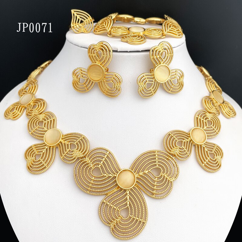 Afrikaanse Dames Goud Kleur Sieraden Set Elegance Opal Ketting Armband Oorbellen Geschikt Voor Diner En Bruiloft Dragen