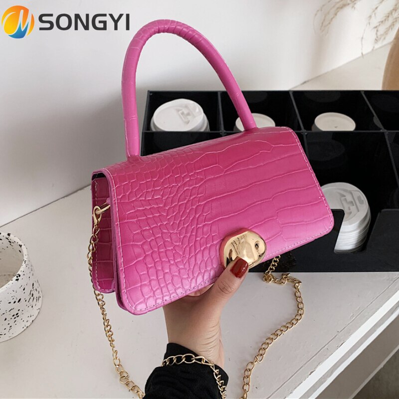 BANKUO Womens Bags Vintage Crocodile Print Shoulder Bag Chain Handbags PU Leather Crossbody Bags for Women Z393