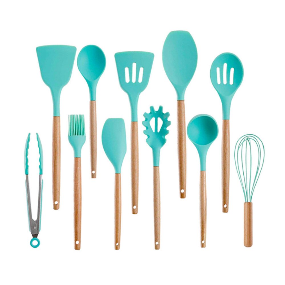 Set van 9 siliconen keukengereedschappen, spatel, spatel, kwast, eierklopper, kookgerei, keukengereedschapset