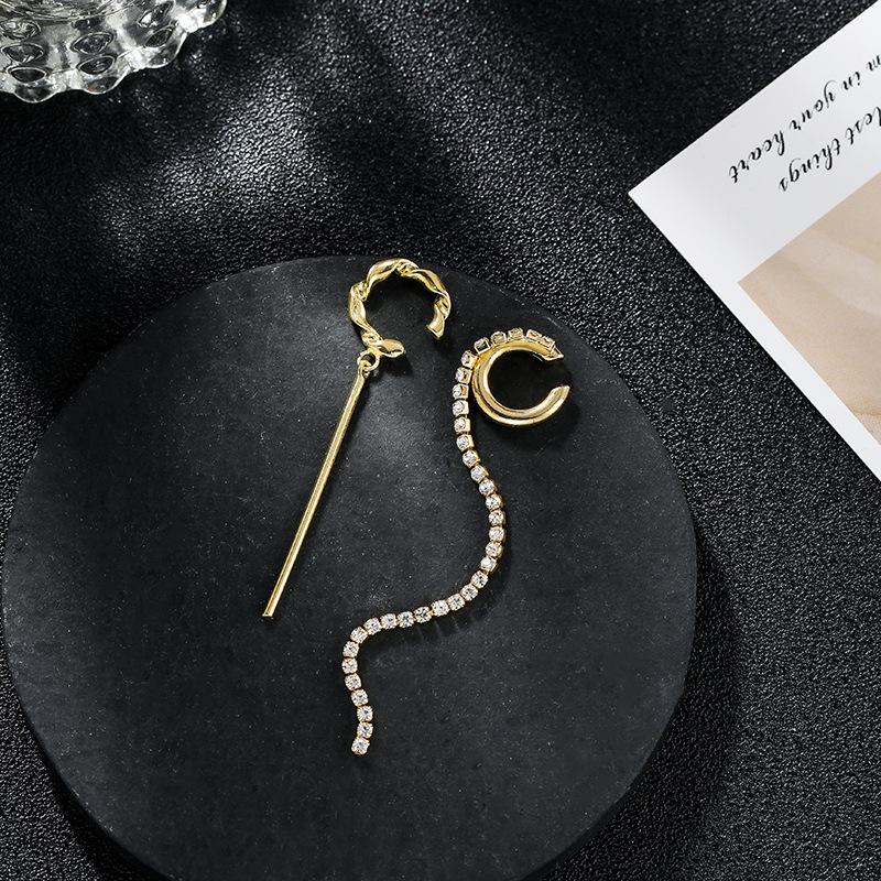 Flashbuy Trendy Goud Kleur Oor Manchetten Clip Oorbellen Voor Vrouwen Kristal Geen Piercing Lange Kwast Oorbellen Minimalistische Sieraden