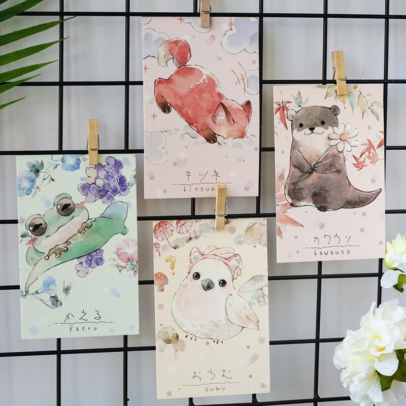 30 unidades/Paquete de varios estilos de dibujos animados de animales y plantas, juego de tarjetas de papel, postal para felicitación, marcapáginas para leer papelería