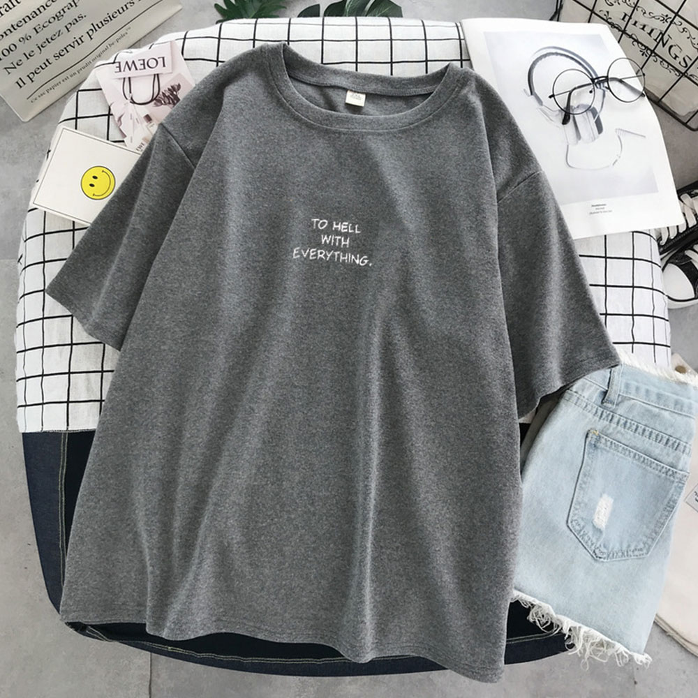 Camisetas de manga corta de estilo coreano Ulzzang para mujer, Top suelto de ocio Harajuku de talla grande 3XL, estampado de letras Chic, combina con todo