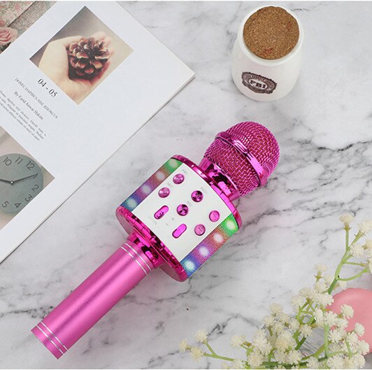 WS-858L Wireless Microphone with LED Light Support Card Wireless Bluetooth Microphone KTV Wireless Microphone: 858L-pink