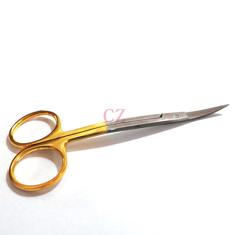 Gold handle stainless steel 11cm bending scissors suture removal scissors cosmetic eye scissors