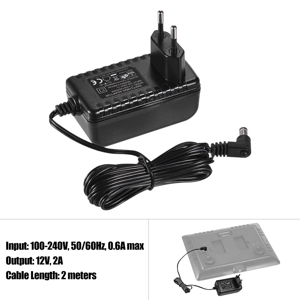 YONGNUO 12V 2A Standard Power Adapter 100-240V for YONGNUO YN300III YN216 YN1410 YN300Air YN160III YN168 YN360 LED Video Light