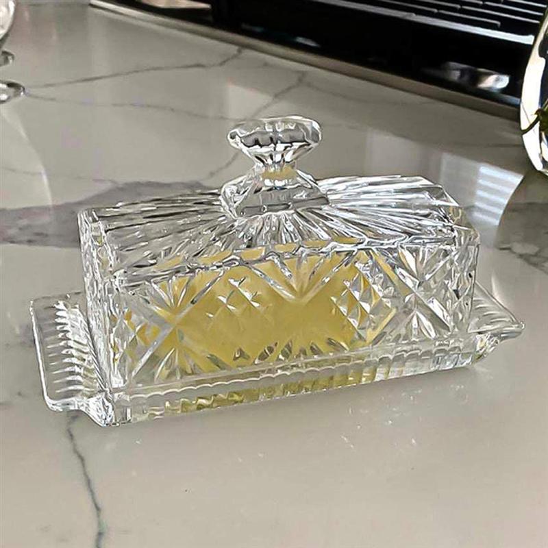 Retro Transparent Butter Box With Lid Rectangular Glass Butter Plate With Lid Tableware Storage Box Food Container Butter Box