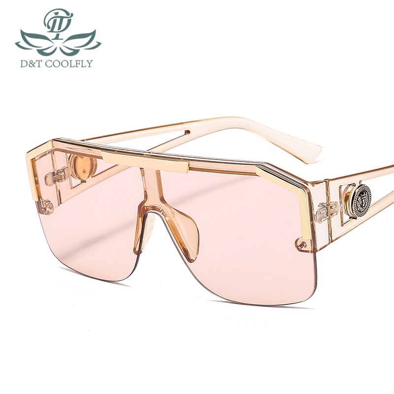 D&T Shield Sunglasses Men Women Color Lens Alloy Frame Rectangle Brand Sunglasses UV400: champagne