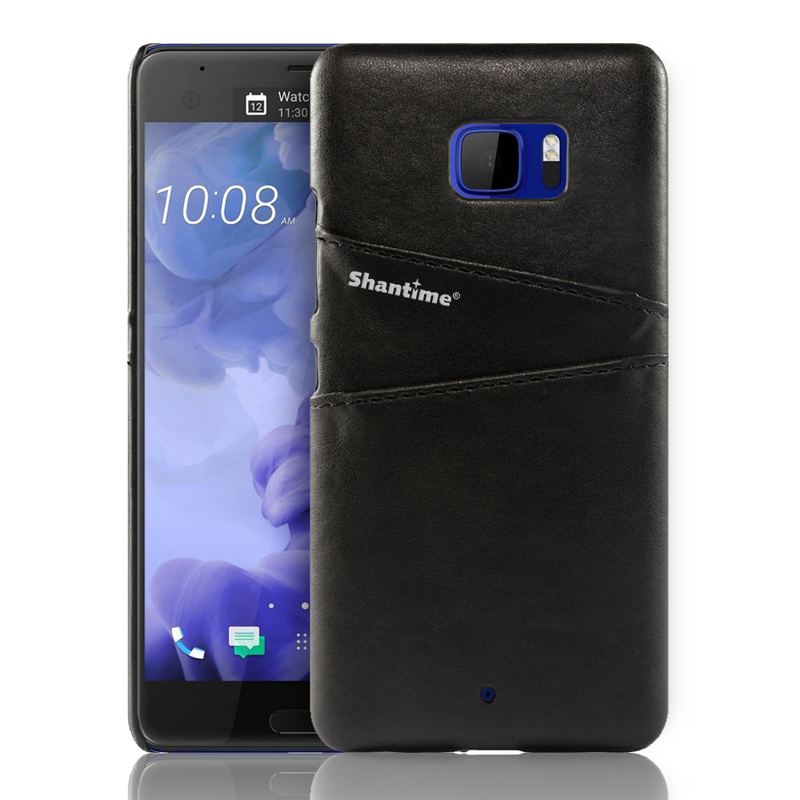 Luxury Pu Leather Back Cover For HTC U Ultra Wallet Case For HTC U Ultra Business Card Slots Phone Bag Case: BLACK