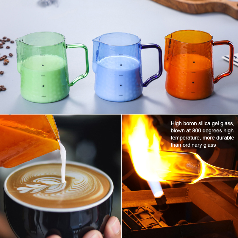 Colorful Milk Pitcher Frothering Cup V-shaped Mouth Pull Flower Cup Milk Jug Durable Glass Coffee Milk Frother Cup Coffeeware
