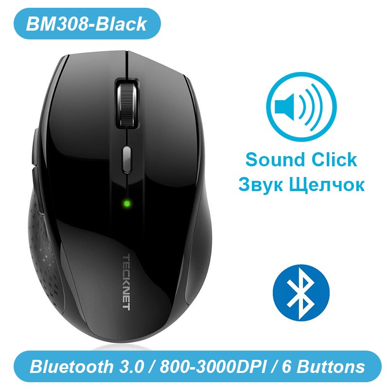 TeckNet Bluetooth Wireless Mouse Ergonomische 2,4 GHz Computer Mäuse 3000/2000/1600/1200/800 DPI für Windows Laptop Notebook PC: BM308 Black