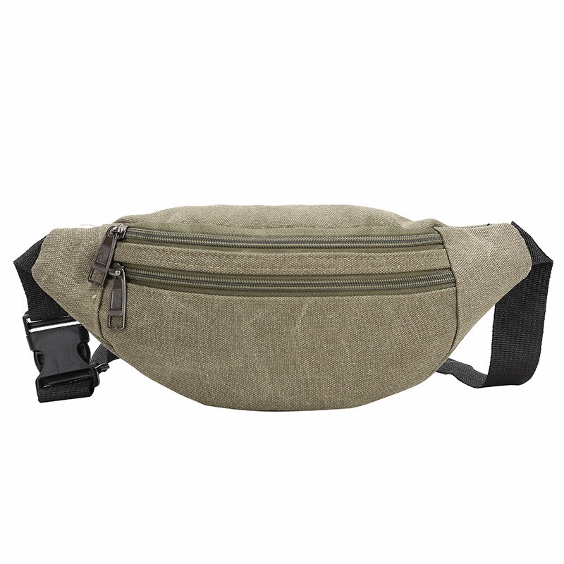 Casual Canvas Waist Bag Unisex Functional Waist Bag Mobile Phone Bag Men and Women Convenient Belt Banana Bag Pillow: Green A