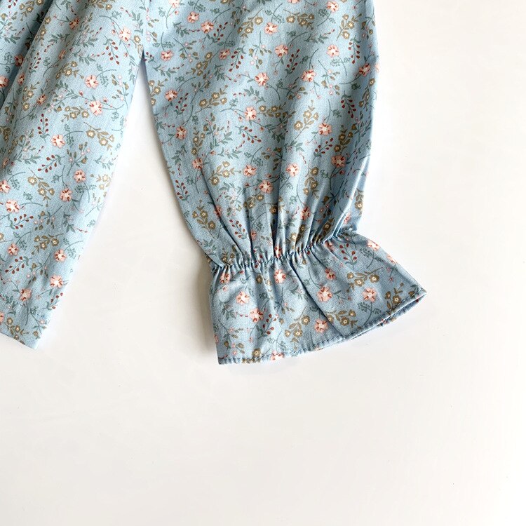 Kids Girl Blue Blouses Casual Shirts Spring Girls long sleeve shirts for Toddlers 2-7 Years Cotton Floral Blouses