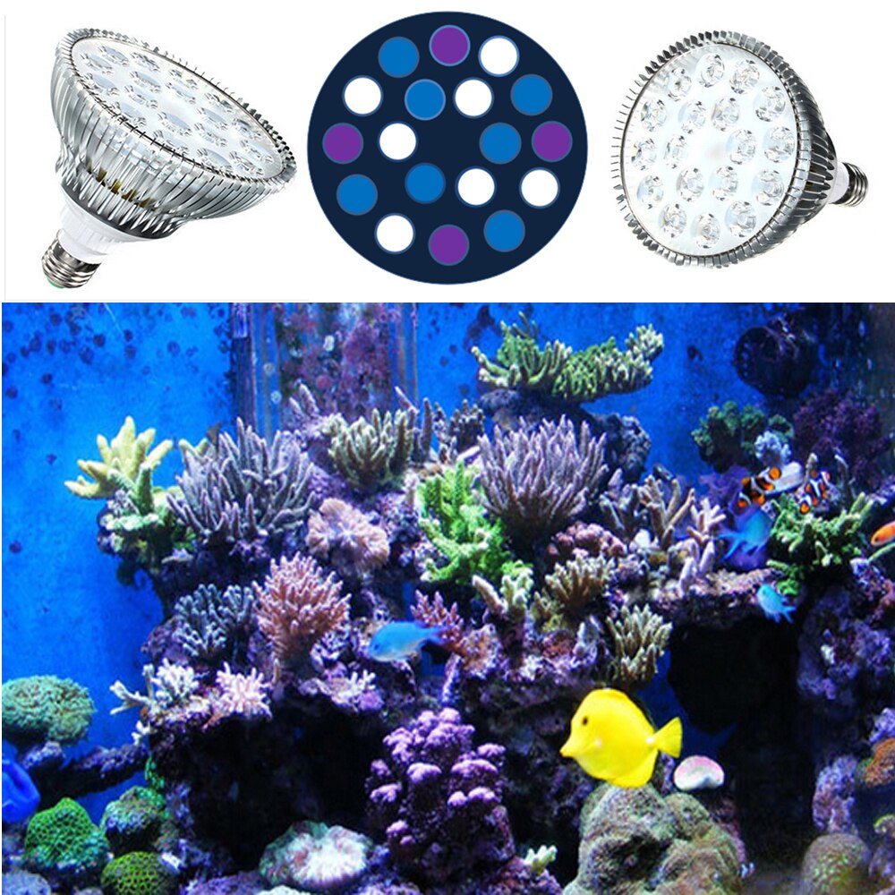 PAR38 Aquarium LED Lamp E27 54W 12Blue 6 White LED Fish Tank Coral Reefs Grow Aquarium Light Bulb Lamp For Refugium Plants Grows
