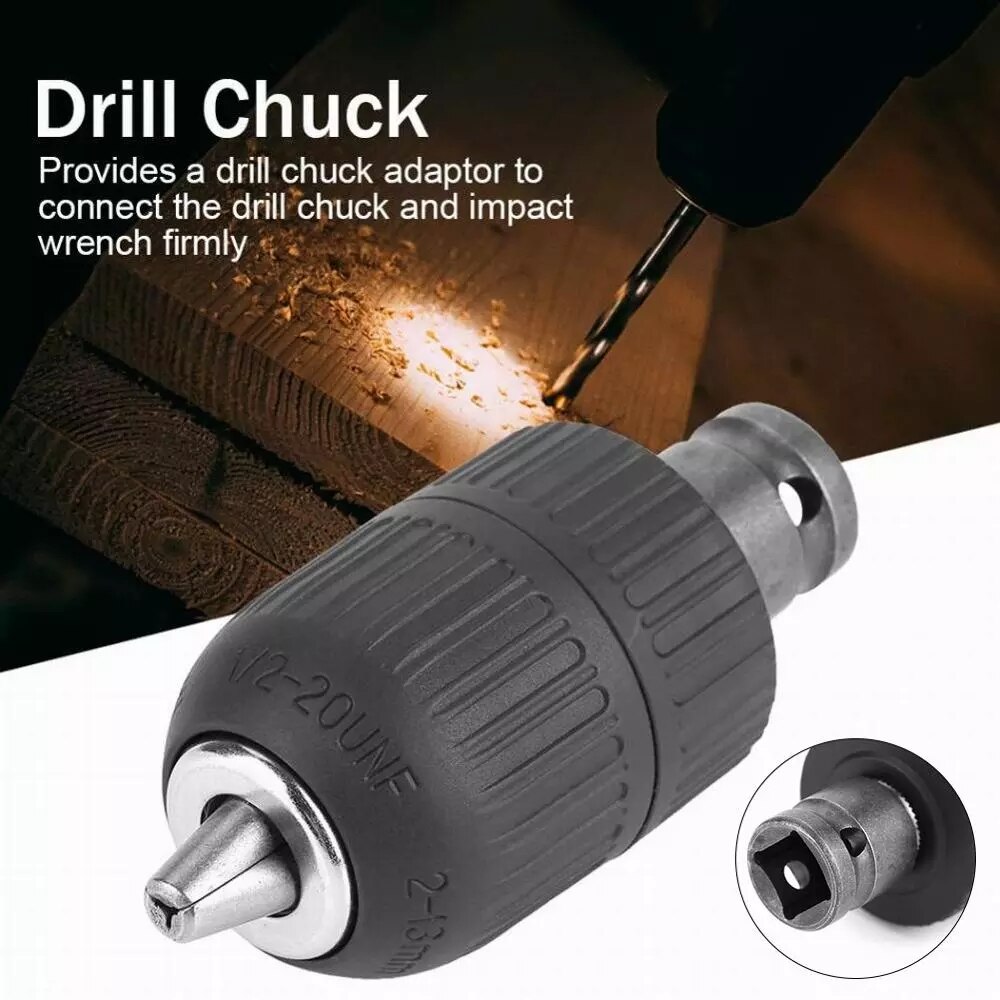 1/2 20UNF Drill Chuck 1/2 Chuck Adapter 2-13 Mm Capacity Keyless Chuck 2-13mm Clamp Range For Impact Wrench Conversion