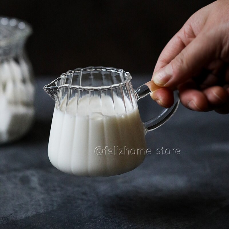 Mini Coffee Milk Creamer Pitchers with handle and Pouring Spout handmade striped glass milk cup can be microwaved