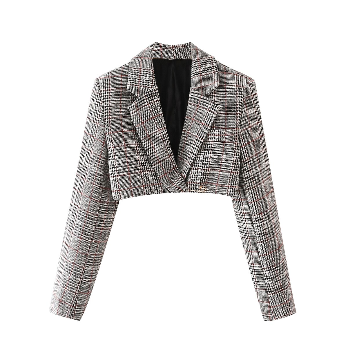 Ensemble blazer court et jupe, veste élégante, manches longues, pied-de-poule, échancré, costume 2 pièces, tenue de bureau pour femmes: blazer / M