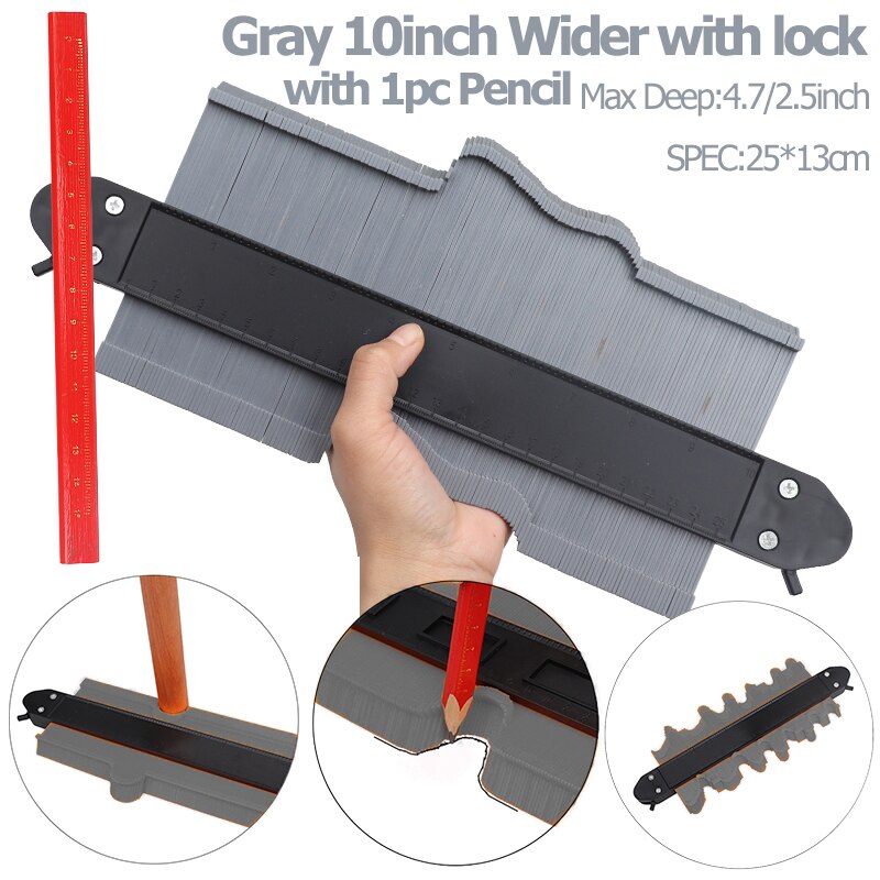 5/10 inch Multi-functional Contour Profile Gauge Laminated Tiles Tiles Edge Shaping Wood Measure Ruler Contour Gauge Duplicator: W25cm Gy Pencial
