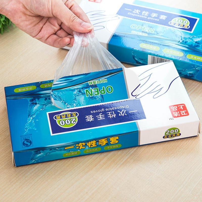 100 Pcs Disposable Gloves One-Off Plastic Gloves Restaurant Bbq Transparent Eco Friendly Pe Gloves Kitchen Garden Accessories
