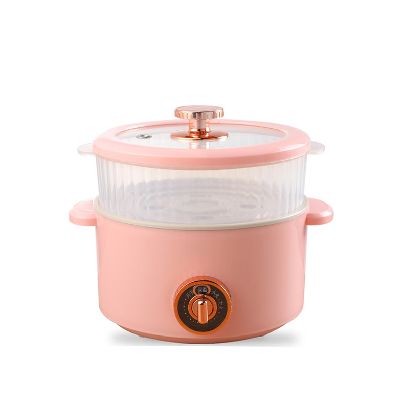 2.5L Multifunction Electric Soup Stew Porridge Noodle Cooking Pot Ceramic Glaze Inner Egg Omelete Frying Pan Hotpot Food Steamer: Pink With steamer