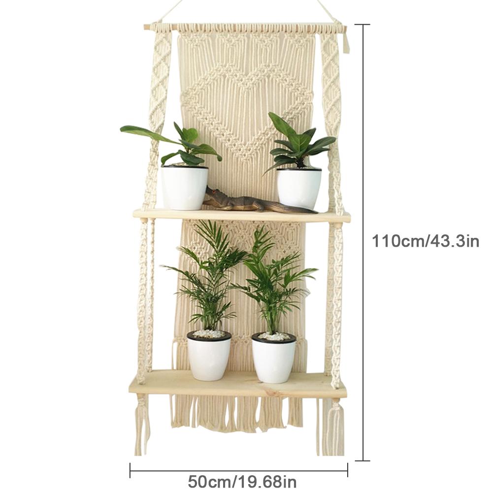 Colgador de macramé para plantas, cesta Bohemia tejida a mano, estante para macetas, tapiz de doble capa, decoración para el jardín y el hogar