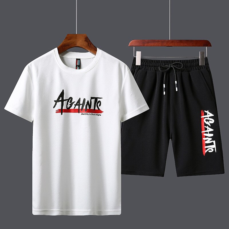 Træningsdragt til mænd sommertøj sportstøj todelt sæt t-shirt shorts mærke træningstøj mænd sweatsuit sportsdragt mand: Hvid / 160cm 45kg størrelse m