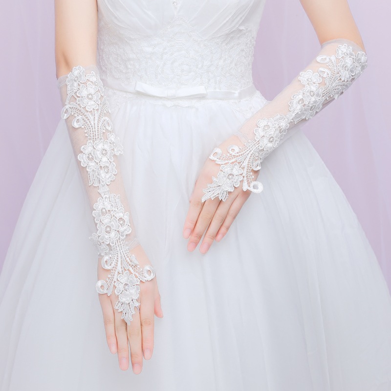 Luxury Lace Hand Gloves for Wedding Bride Gloves Tulle Bridal Dress Long Fingerless Accessories Prom Party ST221