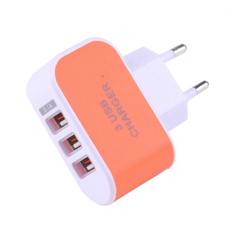 EU Plug Portable Candy Color 3 USB Ports Charger 5V/1A Travel Adapter PP Flame Retardant Shell for mobile phone ipad