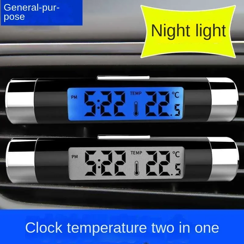 Auto luchtuitlaatthermometer Elektronische klok Tijd Led digitale displaythermometer met achterkant Lichtgevende autobenodigdheden Klok voor auto