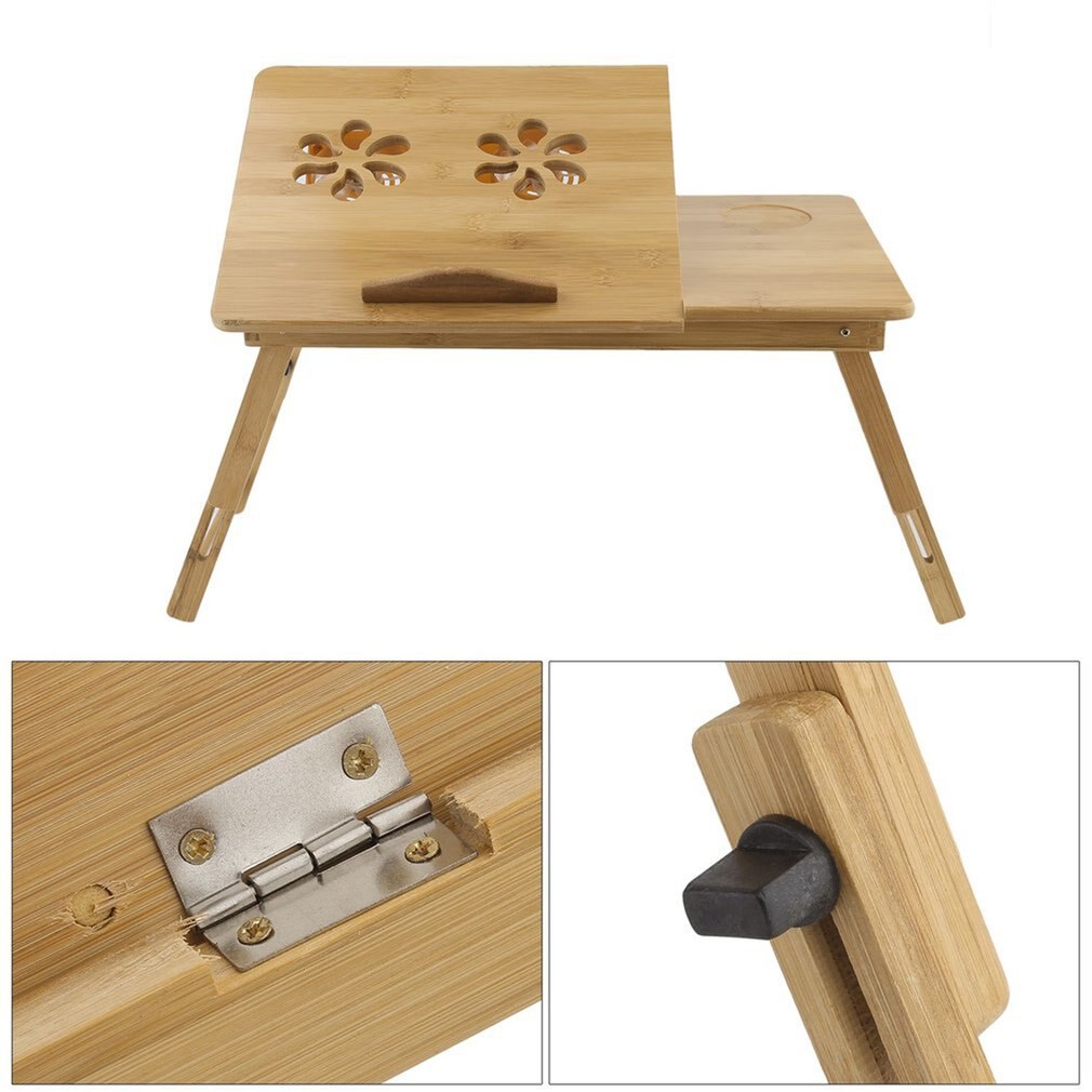 Opvouwbare Draagbare Bamboe Computer Stand Laptop Bureau Met/Zonder Ventilator Thee Serveren Bed Eettafel Laptop Notebook Tafel