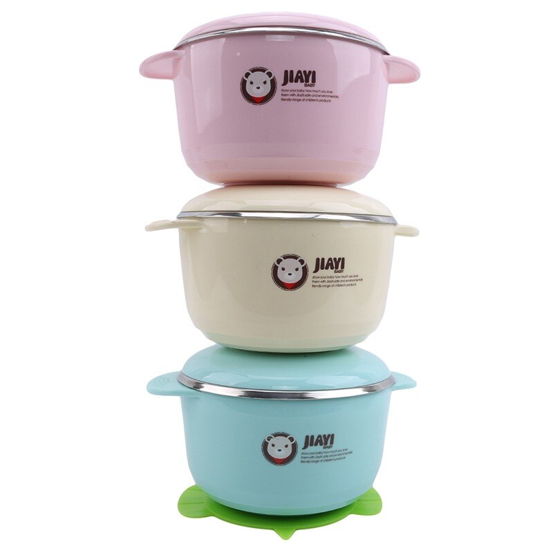 Baby termobolle i rustfritt stål småbarnsservise servise sugeskål med skje barnesikkerhet middag matskåler tallerkener