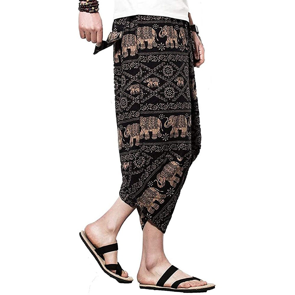 Men's Harem Capri Pants, Wide Leg Mens Capris, Summer Linen Pants,Comprehensive Training Sport Pants