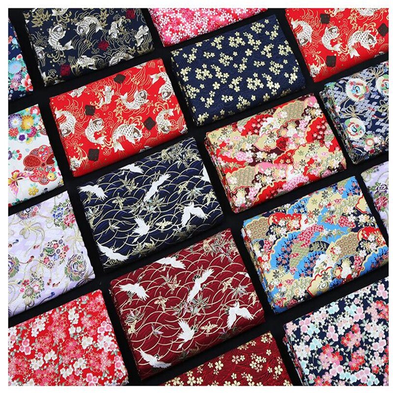 Tissu imprimé en coton fleuri doré de 150cm de large, tissu imprimé, kimono, vêtements artisanaux AH79