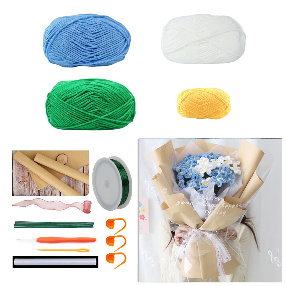 TPRPYN Myosotis – Kit de Crochet pour Bouquet de fleurs, avec fil, bricolage, oublier, pas de fleurs, kits de Crochet, tricot, vidéo de débutant faite à la main: NL50 11 19 BL1