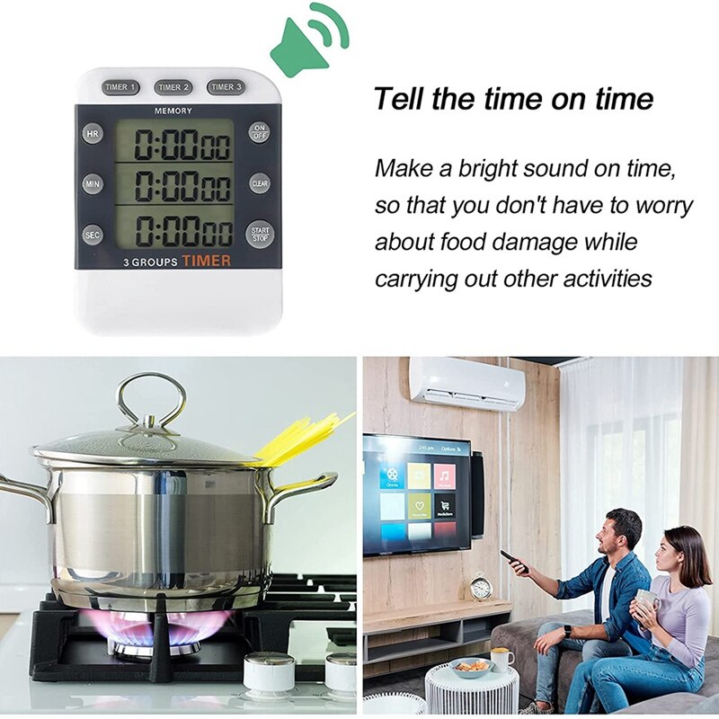 2Pcs Digital Dual Kitchen Timer 3 Channels Count UP/Down Timer Cooking Timer Large Display Countdown Timer for Study,Etc