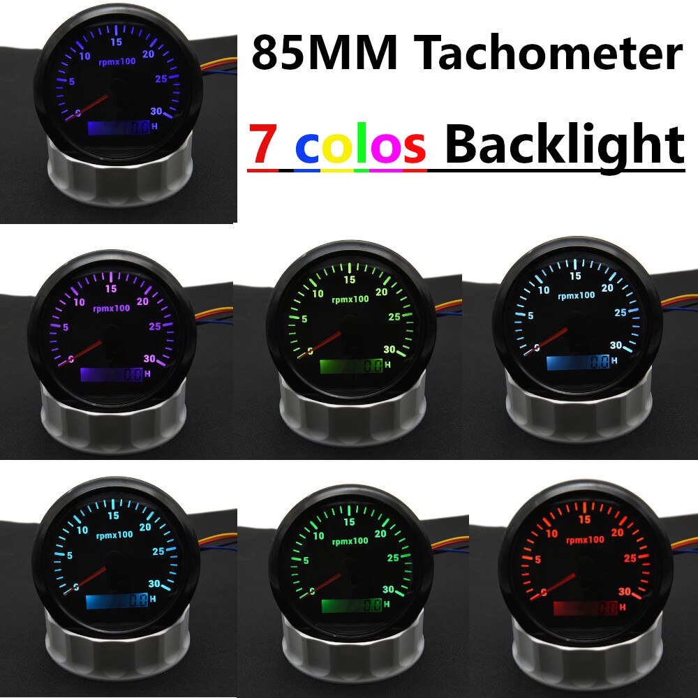 HD 85mm Tachometer 3000 6000 7000 RPM Mit 7 Farben Hintergrundbeleuchtung + Sensor Marine Boot RPM Meter Gauge LCD tacho Digitale Stunde Meter