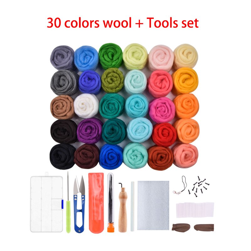 30/50 Colors DIY Wool Felting Kit Mixed Color Handle Needle Felting Tools Handmade Felt Needle Set Fabric Materials Handcraft: A set