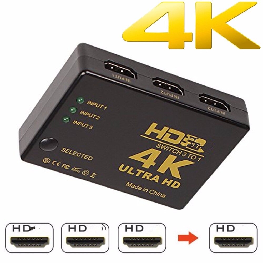 HDMI-compatible Switcher 4K HD1080P 3 5 Port HD Switch Selector Splitter With Hub IR Remote Controller For HDTV DVD TV BOX Z2: 3 IN 1 Switcher