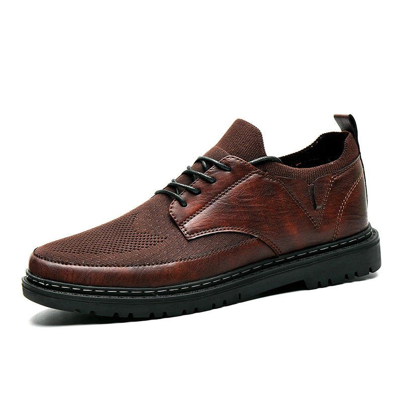 SUROM Breathable Dress Leather Shoes Men Leather Casual Shoes Men Summer Flats Male Adult Work Shoes: S2105 Brown / 42