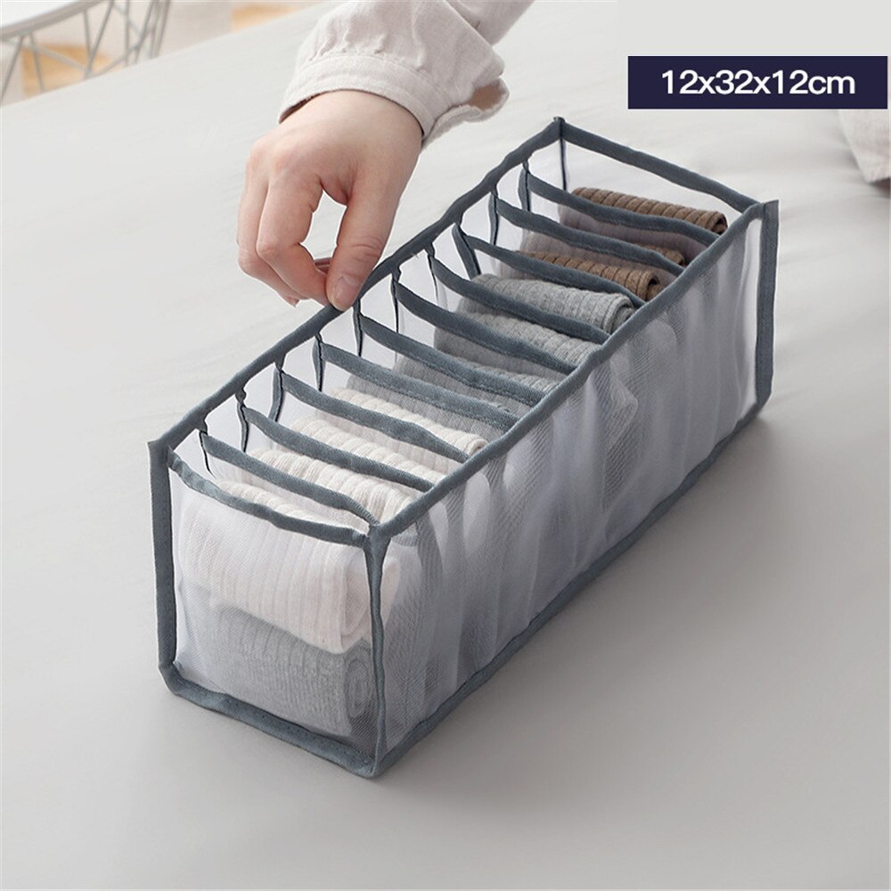 Underwear Storage Box Folding Dormitory Bedroom Wardrobe Finisher Nylon Tie Socks Drawer Organizer Separator Household Supply: 11Grids Grey