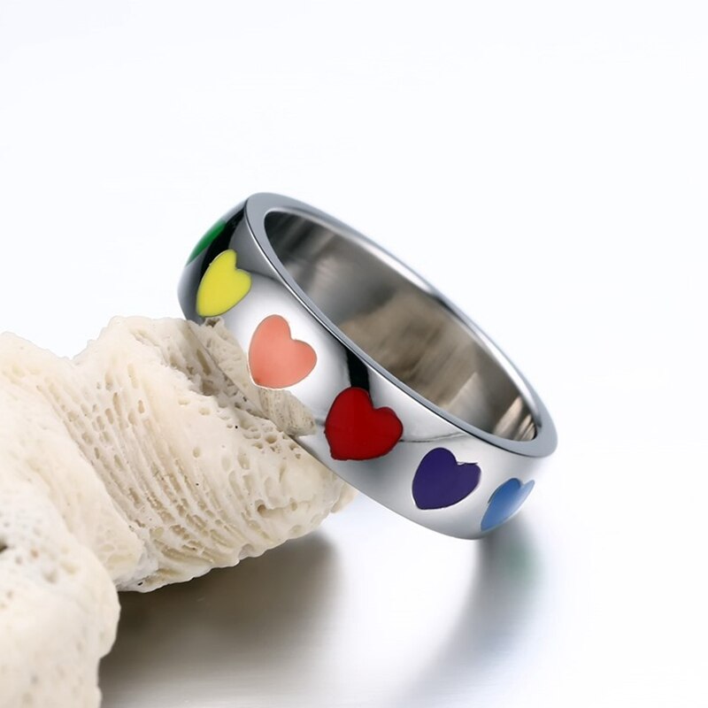 Rainbow Heart Finger Rings for Women Wedding Engagement Ring Jewelry Anel 6mm LGBT Pride Ring