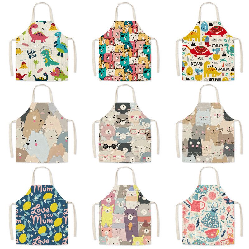 Delantal de cocina con dibujos animados para padres e hijos, sin mangas, de lino y algodón, Unisex, para hornear