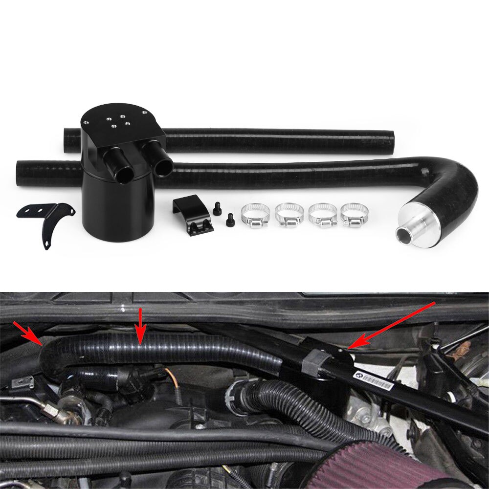 RASTP-Black Baffle Oil Catch Can Tank With Radiator Silicone Hose for BMW F30 F32 F36 320i 328i N26 Engine RS-OCC017