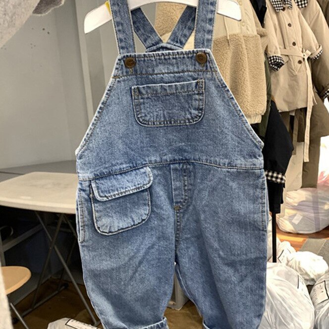 Wlg jongens meisjes overalls baby jongenskleding lente herfst denim beige blauw zwart overall kinderen all-match kleding voor 1-6t: Zwart / 5t