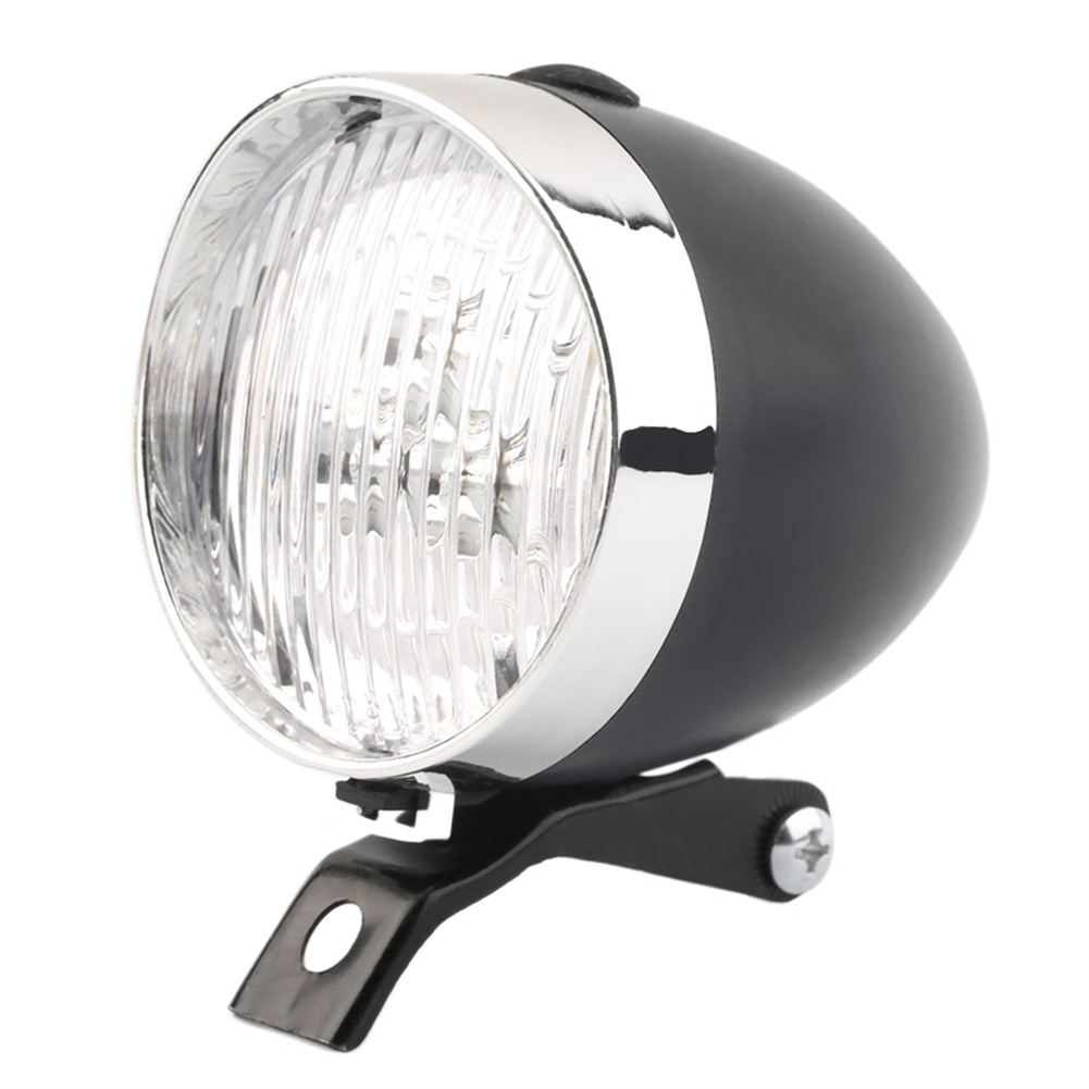 Night Riding Safety Warning Light Retro Bicycle Front Lamps ABS 3LED Battery Powered Bike Headlights Riding Accessories: black