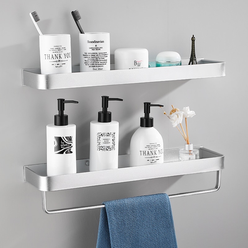 Badkamerplank, zwarte aluminium badkamerplanken, doucherek, zeephouder, shampoohouder, wandgemonteerd keukenrek, handdoekhouder