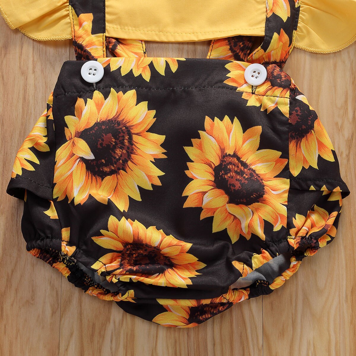 0-24M Infant Baby Girls Boys Sunflowers Bodysuits Ruffles Sleeve Print Summer Jumpsuits Headband