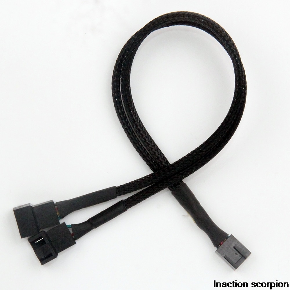 Black Braided Cabl Y Splitter 3/4 pin PWM Fan Computer PC Fan Power Extension Cable 30cm Computer Cables Connectors Accessories