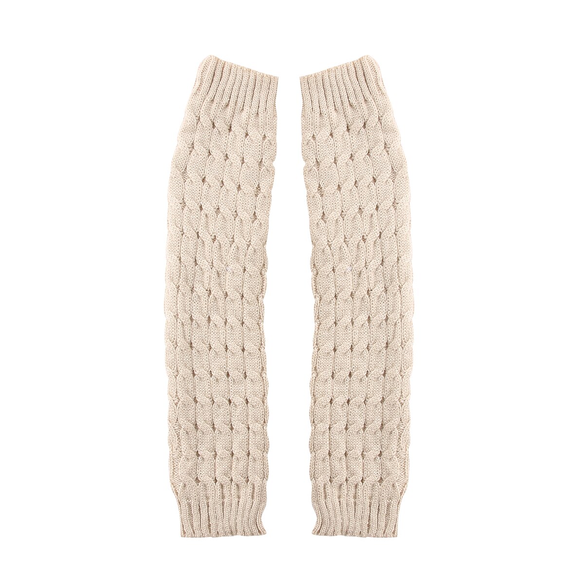 Kvinder damer vinter varm strik høj knæ benopvarmere hæklede leggings støvler sort hvid beige lyserød: Beige
